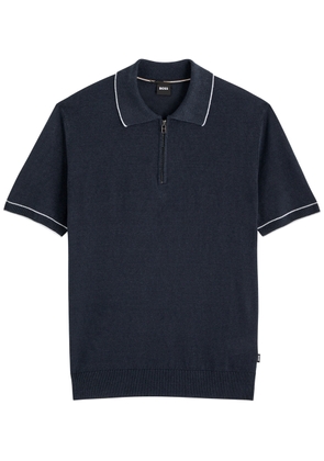 Boss Knitted Linen-blend Polo Shirt - Navy - S