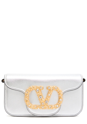 Valentino Garavani Locò Small Metallic Grained Leather Shoulder bag - Silver - One Size