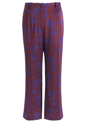 Dries Van Noten Paloma Embroidered Satin Cropped Trousers - Burgundy - 40 (UK12 / M)