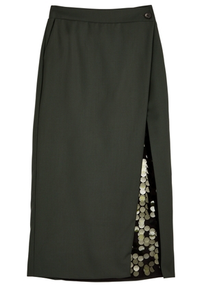 16 Arlington Beatris Embellished Wool Midi Wrap Skirt - Khaki - 8 (UK8 / S)