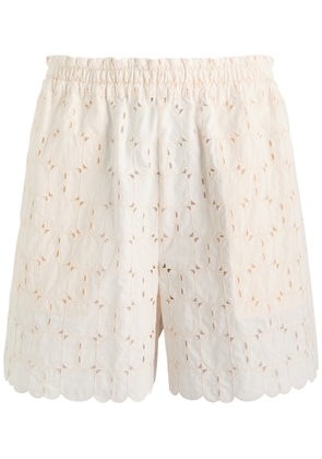 Moncler Embroidered Cotton-blend Poplin Shorts - Natural - 40 (UK8 / S)