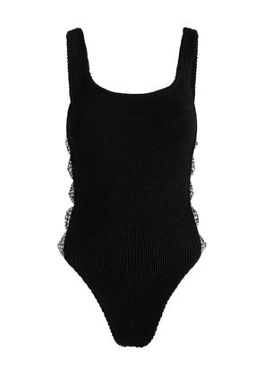 Hunza G Tiffany Bow-embellished Crinkle Swimsuit - Black - One Size