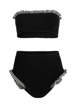 Hunza G Peggy Ruffle-trimmed Crinkle Bikini - Black - One Size