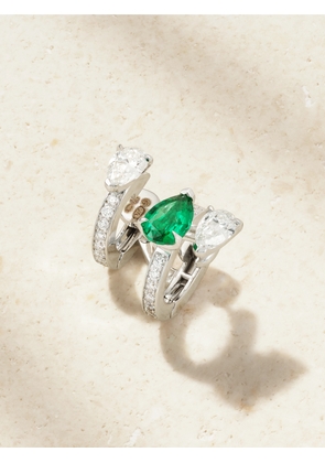 Repossi - Serti Sur Vide 18-karat White Gold, Diamond And Emerald Single Earring - Green - Right,Left