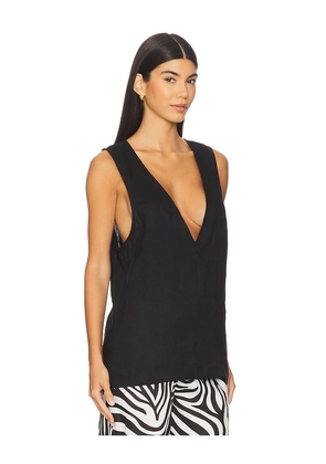 AEXAE Linen V Neck Top in Black. Size L. Also in M, S, XL, XS, XXS.