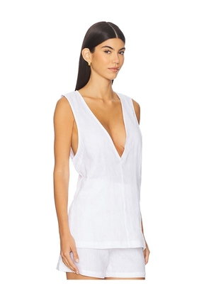 AEXAE Linen V Neck Top in White. Size L. Also in M, S, XS.