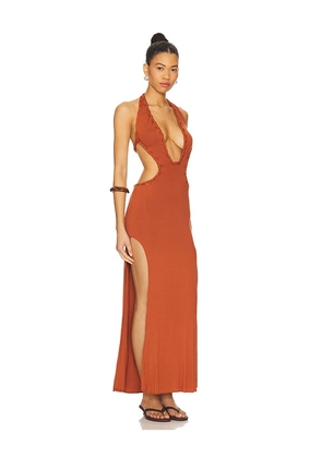 Indah Isla Solid Braided Maxi Dress in Cognac. Size L. Also in M, S.