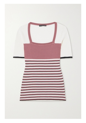 ALEXACHUNG - Striped Ribbed Silk And Cotton-blend Top - Pink - x small,small,medium,large,x large