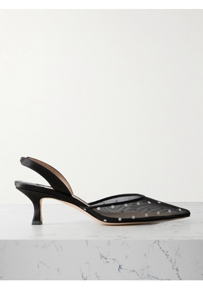 Manolo Blahnik - Carolyne 50 Polka-dot Flocked Mesh And Satin Slingback Pumps - Black - IT35,IT36,IT36.5,IT37,IT37.5,IT38,IT38.5,IT39,IT39.5,IT40,IT40.5,IT41,IT41.5,IT42,IT43