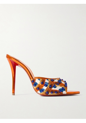 Christian Louboutin - Miss Z 100 Embellished Printed Faille Mules - Orange - IT36,IT36.5,IT37,IT37.5,IT38,IT38.5,IT39,IT39.5,IT40,IT40.5,IT41,IT41.5,IT42