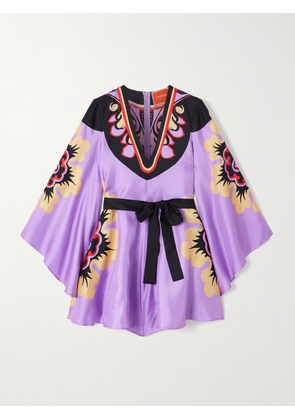 La DoubleJ - Icon Magnifico Belted Printed Silk-twill Mini Dress - Purple - xx small,x small,small,medium,large,x large,xx large