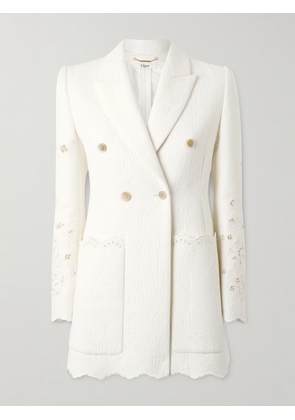 Chloé - Double-breasted Broderie Anglaise Cotton-blend Cloqué Blazer - White - FR 34,FR 36,FR 38,FR 40,FR 42,FR 44