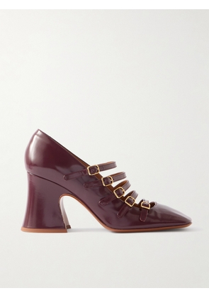 Chloé - Janis Buckled Glossed-leather Mary Jane Pumps - Burgundy - IT35,IT36,IT36.5,IT37,IT37.5,IT38,IT38.5,IT39,IT39.5,IT40,IT40.5,IT41