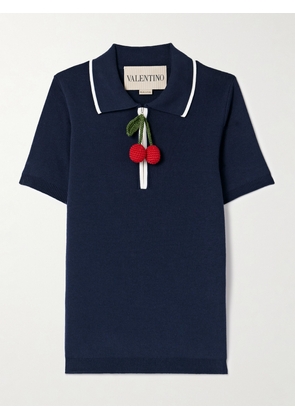Valentino Garavani - Embellished Ribbed Cotton Polo Shirt - Blue - xx small,x small,small,medium,large,x large