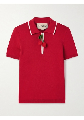Valentino Garavani - Embellished Ribbed Cotton Polo Shirt - Red - xx small,x small,small,medium,large,x large