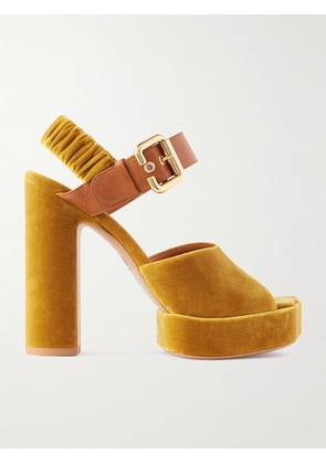 Chloé - Paddington Leather-trimmed Velvet Platform Sandals - Yellow - IT35,IT35.5,IT36,IT36.5,IT37,IT37.5,IT38,IT38.5,IT39,IT39.5,IT40,IT40.5,IT41