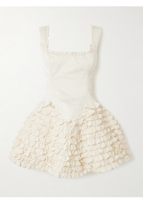 Clio Peppiatt - Ballerina Faux Pearl-embellished Ruffled Taffeta Mini Dress - Ivory - x small,small,medium
