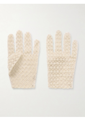 Clio Peppiatt - Faux Pearl-embellished Embroidered Tulle Gloves - Ivory - One size
