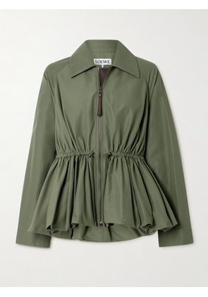 LOEWE - Leather-trimmed Cotton-blend Peplum Jacket - Green - FR 34,FR 36,FR 38,FR 40,FR 42,FR 44