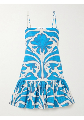 Andres Otalora - Joyita Tiered Printed Linen Mini Dress - Blue - US0,US2,US4,US6,US8,US10