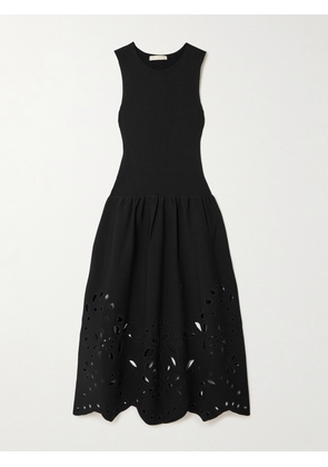 Ulla Johnson - Rosaline Ribbed-knit And Broderie Anglaise Jersey Midi Dress - Black - x small,small,medium,large,x large