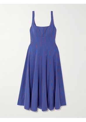 STAUD - Wells Pleated Striped Cotton-blend Poplin Midi Dress - Blue - US0,US2,US4,US6,US8,US10,US12