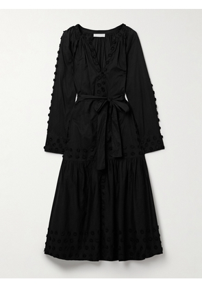 Ulla Johnson - Emera Belted Appliquéd Cotton-voile Midi Dress - Black - x small,small,medium,large,x large