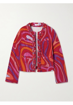 PUCCI - Embellished Twill-trimmed Printed Cotton-terry Jacket - Pink - IT36,IT38,IT40,IT42,IT44,IT46