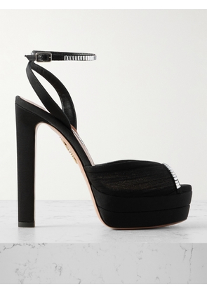 Aquazzura - Be Mine Plateau 130 Crystal-embellished Grosgrain-trimmed Pleated Chiffon Platform Sandals - Black - IT36,IT36.5,IT37,IT37.5,IT38,IT38.5,IT39,IT39.5,IT40,IT40.5,IT41,IT41.5,IT42