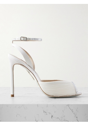 Aquazzura - Be Mine 105 Embellished Grosgrain-trimmed Chiffon Sandals - White - IT36,IT36.5,IT37,IT37.5,IT38,IT38.5,IT39,IT39.5,IT40,IT40.5,IT41,IT41.5,IT42