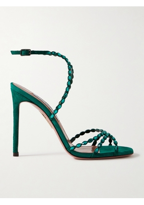 Aquazzura - Love Struck 85 Crystal-embellished Suede Sandals - Green - IT36,IT36.5,IT37,IT37.5,IT38,IT38.5,IT39,IT39.5,IT40,IT40.5,IT41,IT41.5,IT42