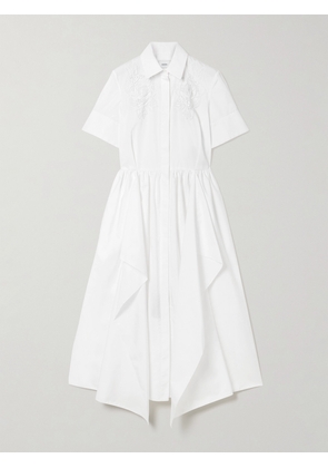 Erdem - Embroidered Gathered Cotton-poplin Midi Shirt Dress - White - UK 4,UK 6,UK 8,UK 10,UK 12,UK 14,UK 16,UK 18,UK 20,UK 22