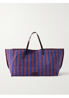 STAUD - Christos Large Leather-trimmed Striped Canvas Tote - Red - One size