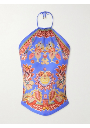 Etro - Cropped Printed Silk-satin Top - Blue - One size