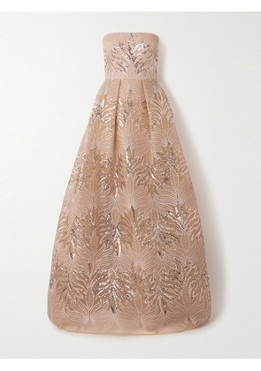 Elie Saab - Pleated Sequined Embroidered Tulle Gown - Neutrals - FR 34,FR 36,FR 38,FR 40,FR 42