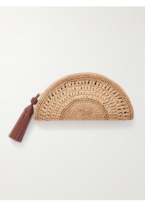 Anya Hindmarch - Half Moon Bow Tasseled Leather-trimmed Raffia Clutch - Neutrals - One size