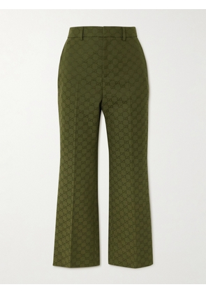 Gucci - Cropped Cotton-blend Canvas-jacquard Flared Pants - Green - IT36,IT38,IT40,IT42,IT44,IT46,IT48,IT50