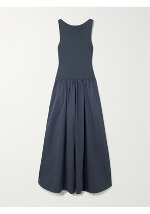 ST. AGNI - Open-back Jersey And Cotton-poplin Maxi Dress - Blue - xx small,x small,small,medium,large,x large