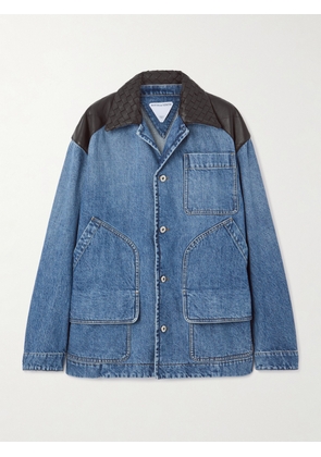Bottega Veneta - Intrecciato Leather-trimmed Denim Jacket - Blue - IT36