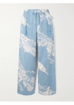Bottega Veneta - Printed Silk And Cotton-blend Shantung Wide-leg Pants - Blue - IT36,IT38