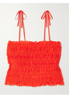 Tory Burch - Cropped Ruffled Shirred Lyocell-blend Top - x small,small,medium,large,x large