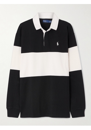 Polo Ralph Lauren - Embroidered Striped Cotton-jersey Polo Shirt - Black - xx small,x small,small,medium,large,x large