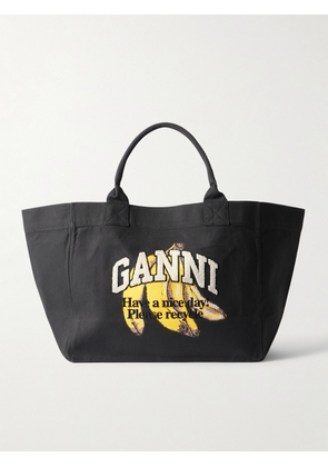 GANNI - Printed Cotton-canvas Tote - Black - One size
