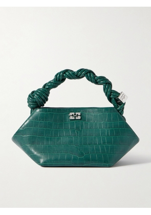 GANNI - Bou Embellished Braided Croc-effect Recycled-leather Shoulder Bag - Green - One size