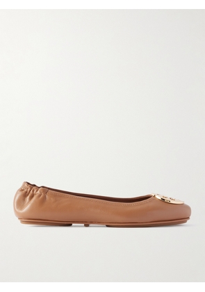 Tory Burch - Minnie Travel Logo-embellished Leather Ballet Flats - Brown - US5,US5.5,US6,US6.5,US7,US7.5,US8,US8.5,US9,US9.5,US10,US10.5,US11