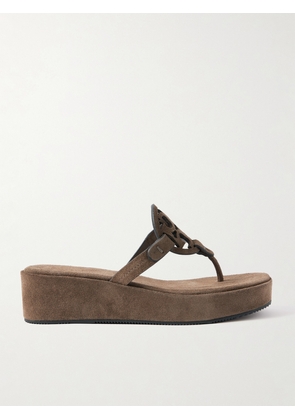 Tory Burch - Miller Cutout Suede Wedge Sandals - Brown - US7,US8,US8.5,US9,US9.5,US10,US11,US12