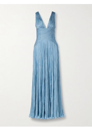 Marmar Halim - Gathered Plissé-silk Gown - Blue - EU 34,EU 36,EU 38,EU 40,EU 42