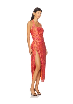 SEVEN WONDERS Alana Midi Dress in Orange. Size L. Also in S, XS.