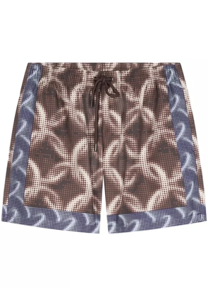 DRIES VAN NOTEN chain-print swim shorts - Brown