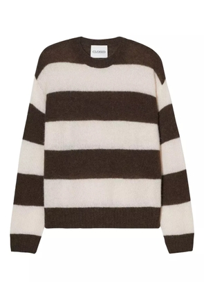 Closed striped crew-neck sweater - White